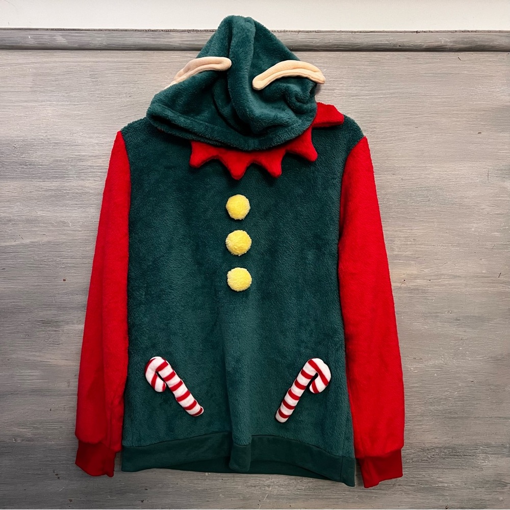 No Boundaries Christmas Elf Fleece Hoodie‎ Pullover XL(15-17) Good Condition